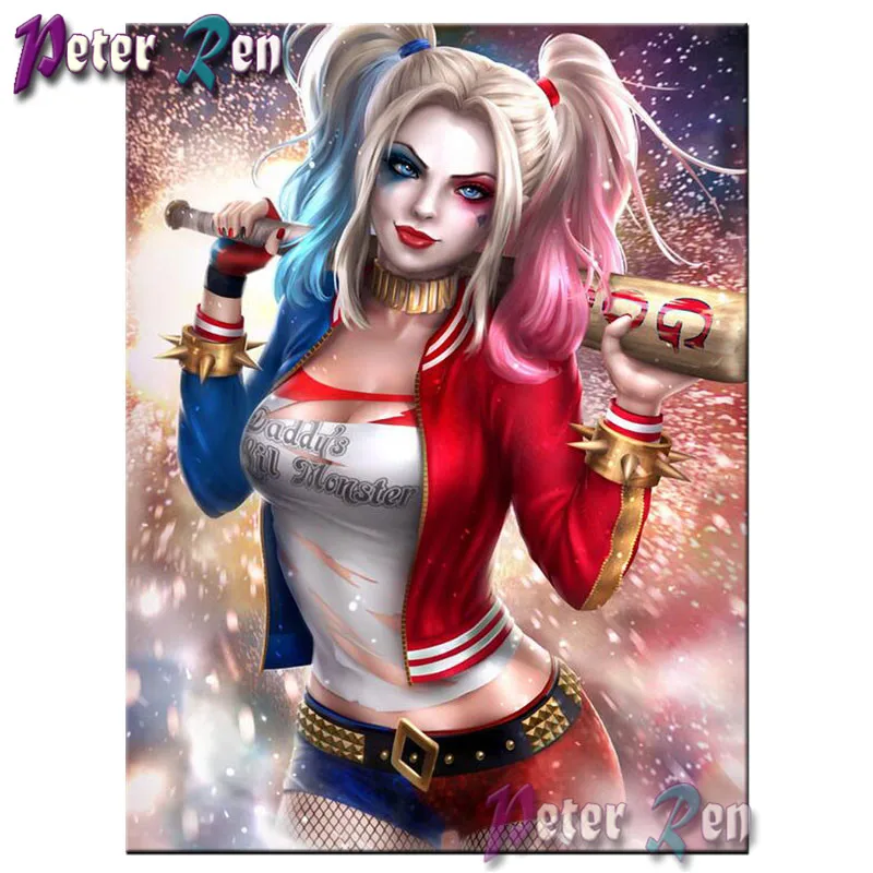 

5d алмазная живопись «сделай сам», полный квадрат, круглая Алмазная вышивка, мозаика, аниме девушка Харли, картины, украшение для дома