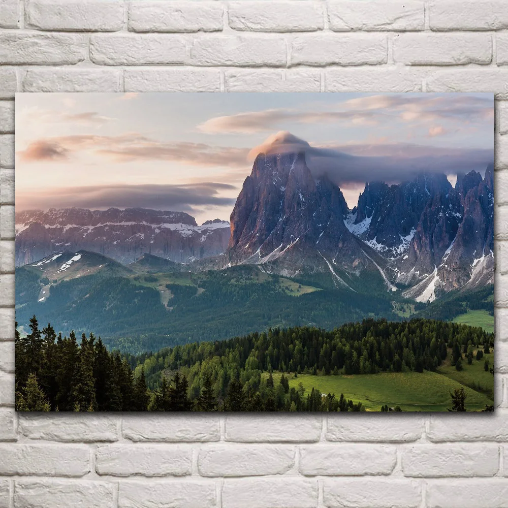 

Alps mountains sunset forest clouds Italy snowy scenery fabric posters on the wall picture home art living room decoration KQ007