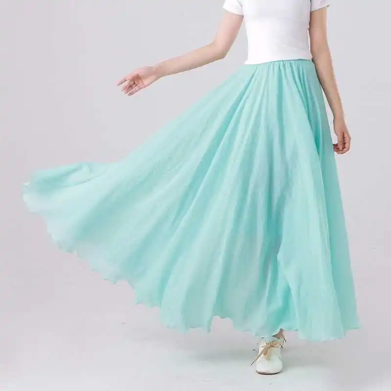 

Xia Zhong long cotton hemp skirt linen fairy literature and art high waist A-line skirt large pleated skirt long skirt