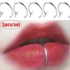 5 шт. кольца для губ и носа, нейтральные клипса в форме губ в стиле панк, клипса для носа, диафрагма с перфорированным кольцом для губ, украшения для тела, стальное кольцо