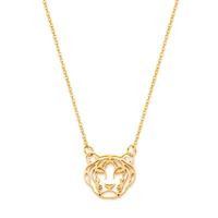 feverfree stainless steel tiger head pendant necklace for women gold plated hollow out animal cute necklace jewelry gift