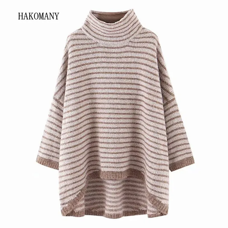 Женский трикотажный свитер с высоким воротом Свободный Длинный пуловер