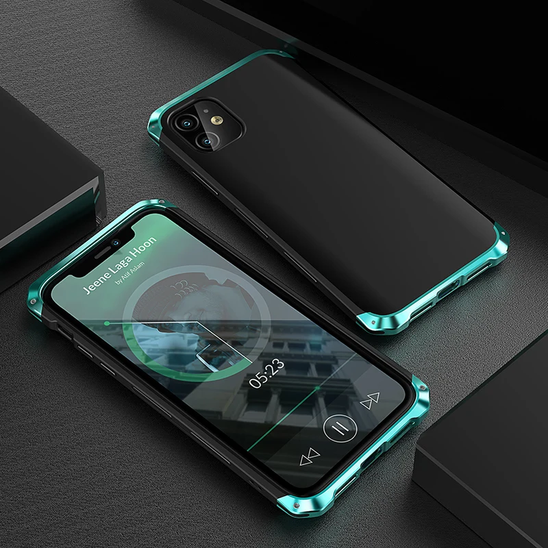 Funda de Metal de lujo a prueba de golpes para Iphone, carcasa trasera de pl&aacute;stico h&iacute;brido de aleaci&oacute;n de aluminio duro de 8 pulgadas, para modelos 13, 12, 11 Pro, xs Max, X, XR, SE-0