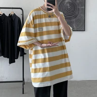 2021 summer striped tshirt mens loose cotton streetwear casual all match t shirt male tees tops hip hop homme o neck men short