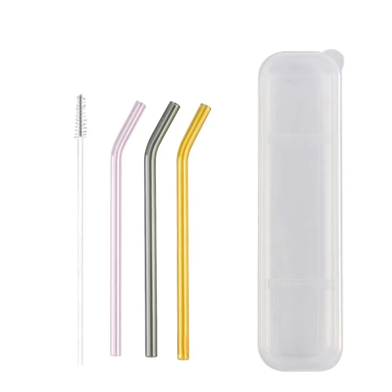

Многоразовые стеклянные соломинки, прямая изогнутая Питьевая соломинка с чехлом, Набор щеток для чистки, аксессуары для вечеринки, бара
