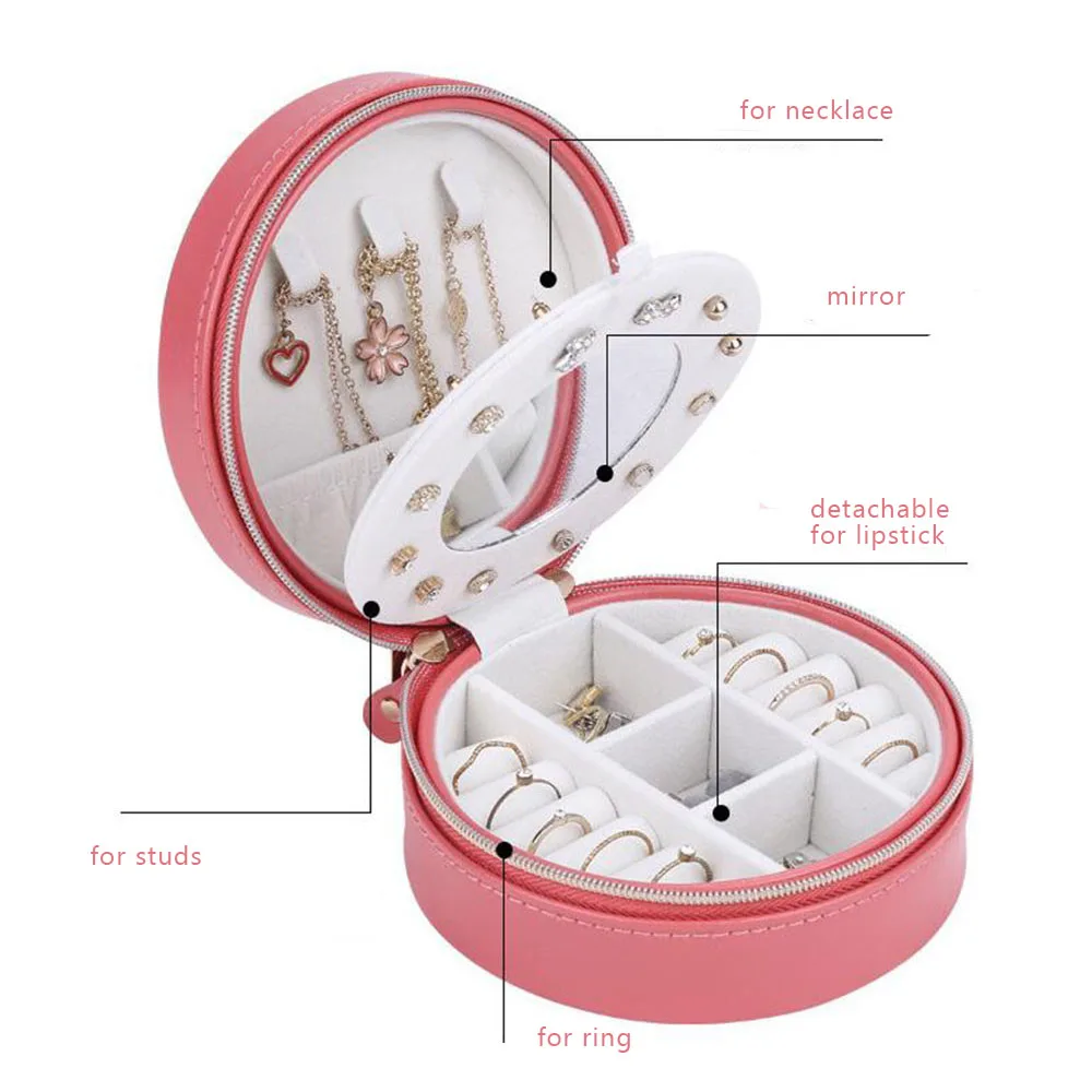 Круглая коробка для ювелирных изделий темно синий чехол из искусственной кожи с