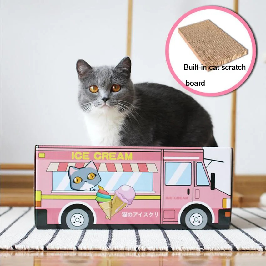 ice cream HIPET коробка для сока домик для кошек с скретч-доской Складная гофрированная бумага гнездо для домашних животных для маленьких собак щенков кошек спальный дом - Цвет: ice cream