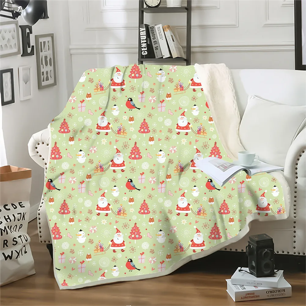 CLOOCL Christmas Blankets 3D Graphics Cartoon Santa Leaves Cerries Plush Quilt Keep Warm Double Layer Blanket Festival Gifts | Дом и сад