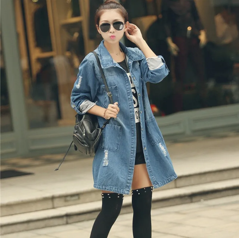 

Autumn new style denim jacket women's mid-length Korean style loose denim fashion denim jacket