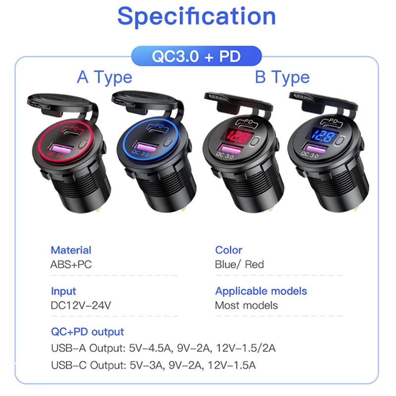 universal car charger qc3 0 usbpd port quick charge with digital led voltmeter power adapter for iphone huawei xiaomi samsung free global shipping