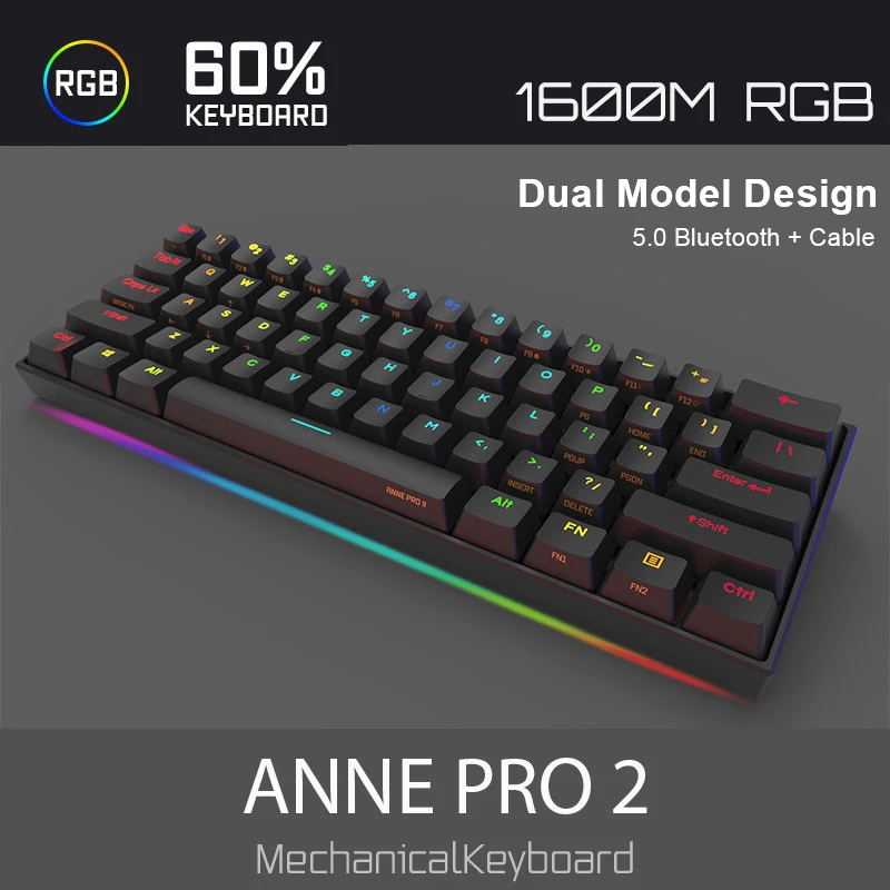 Беспроводная клавиатура Anne Pro 2 Bluetooth 5 0 Type C RGB 60% Механическая игровая мини Cherry Gateron