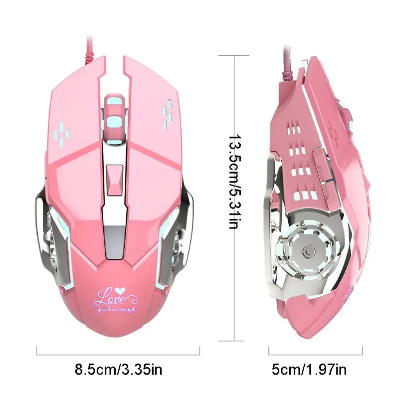 

Pink Gaming Wired Mouse Stylish 3200dpi Cool Backlight Mice for Office/Games