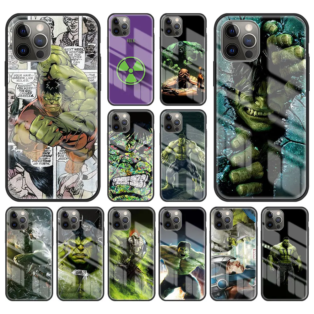 

Marvel Hero Hulk Tempered Glass Case For Apple iPhone 11 12 13 Pro Max 7 8 Plus 6 6S+ SE X XS XR Phone Cover Back Coque Shell
