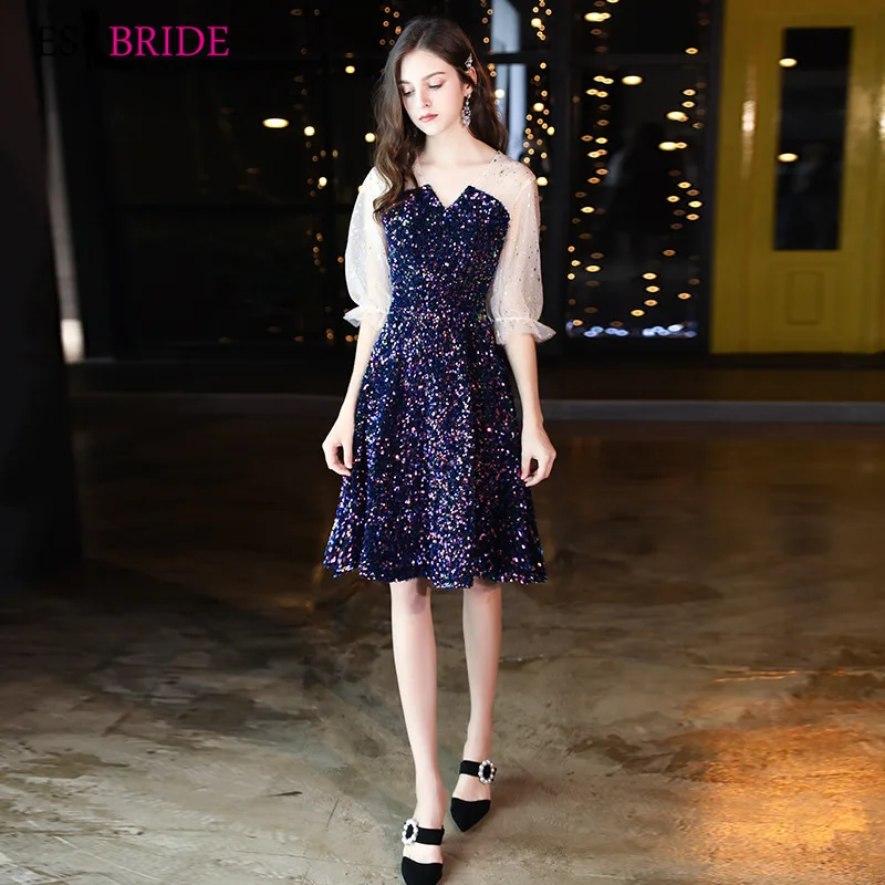 

Elegant banquet small female 2020 new autumn and winter long sleeve short annual meeting host dress is slim