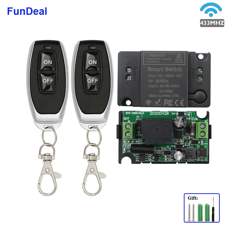 FunDeal 433 MHz Universal Wireless RF Smart Remote Control Switch Receiver Module and Transmitter For LED Light Lamp Diy Control