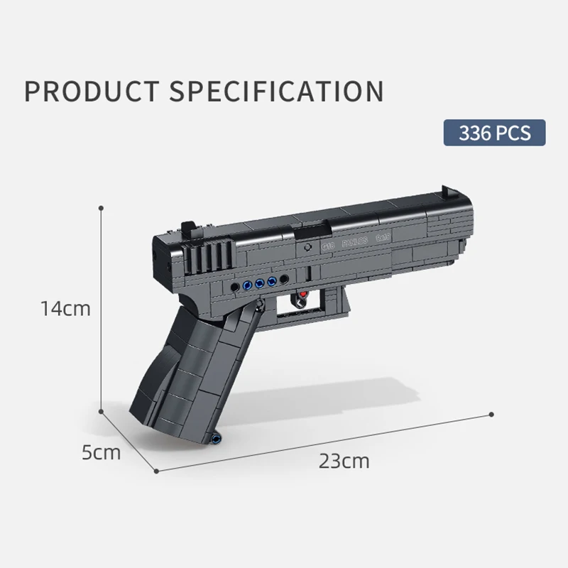 

Military Weapons series G18 Automatic Submachine Pistol Gun Model Bricks Building Blocks Toys for Children Boy Kids Gifts 336Pcs