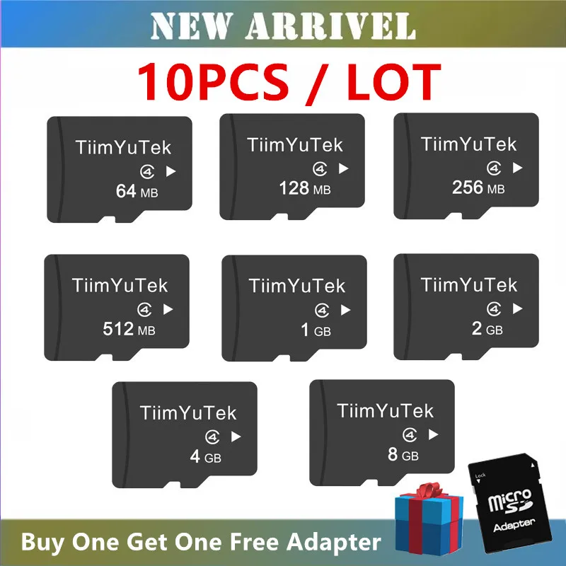 Tiim Yu Tek(TM) 10 шт./лот Micro SD карта 64 Мб 128 МБ 256 512 1 Гб 2 4 ГБ 8 TF памяти безопасная цифровая
