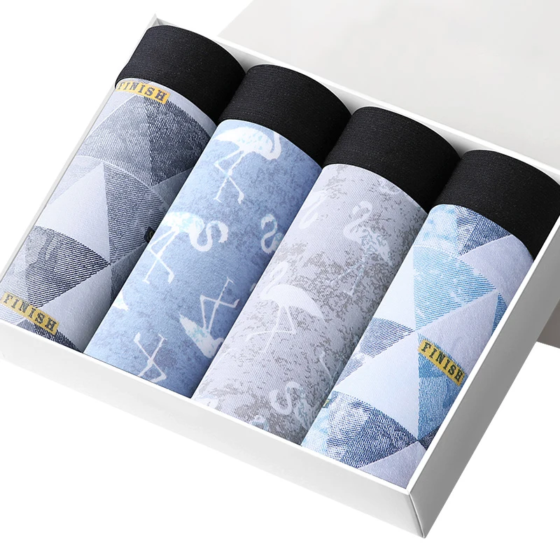 

4pcs Boxer Men Cotton Panties Sexy Underwear calzoncillo hombre Underpants Male Breathbale shorts U convex plus Size