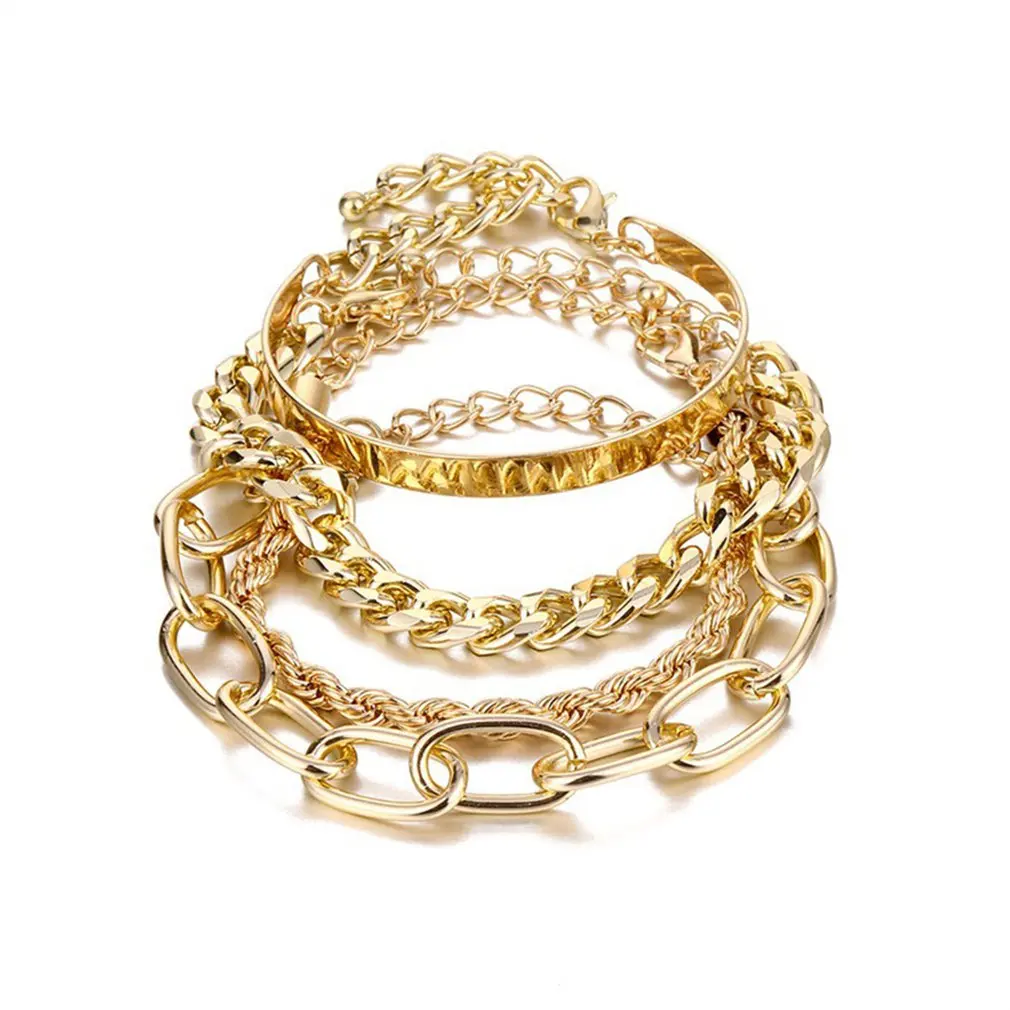 

4Pcs Punk Chain Bracelets Set For Women Thick Charm Bracelets Fashion Jewelry Twist Bracelet Hypoallergenic