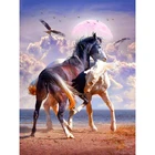 Полностью квадратная дрель 5d Diy Алмазная вышивка побережье две лошади Алмазная Картина Вышивка крестом Стразы мозаичное украшение
