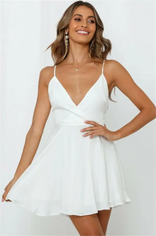 Летнее женское однотонное богемное платье с v образным вырезом и коротким