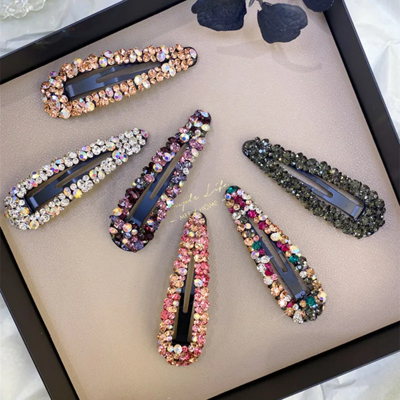 

Rhinestone Hair Clip Fashion Hair Accessories Women Seamless Crystal Hollow Water Droplet Square Triangle Cute Hairgrips Hairpin