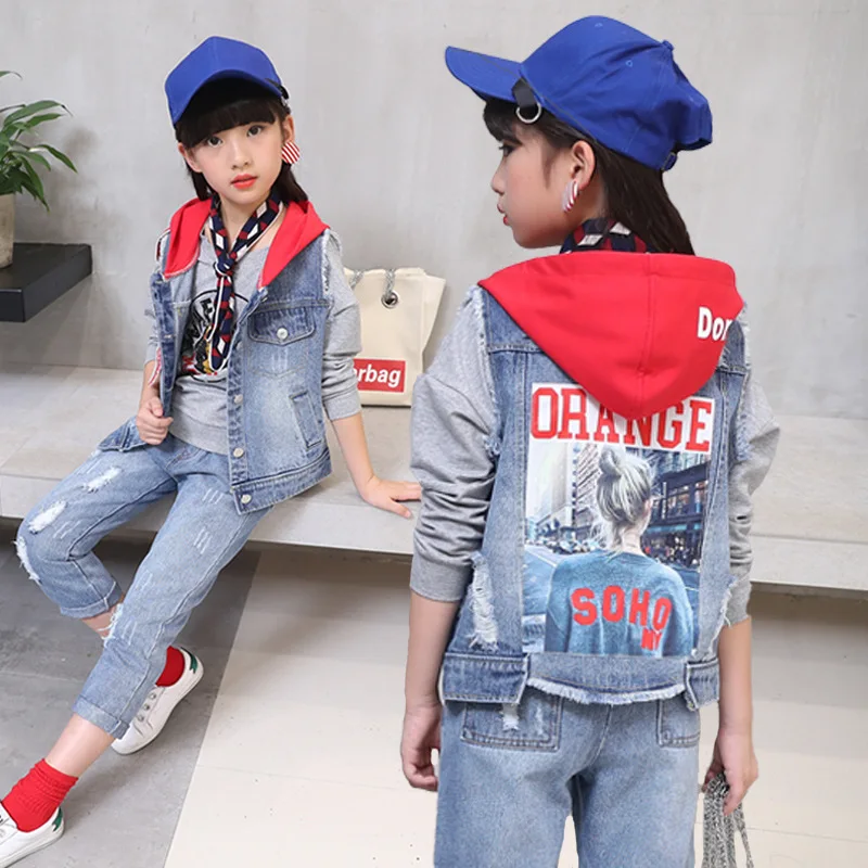 Новинка Сезон весна-осень Жилет с капюшоном Дизайнерская синяя джинсовая куртка