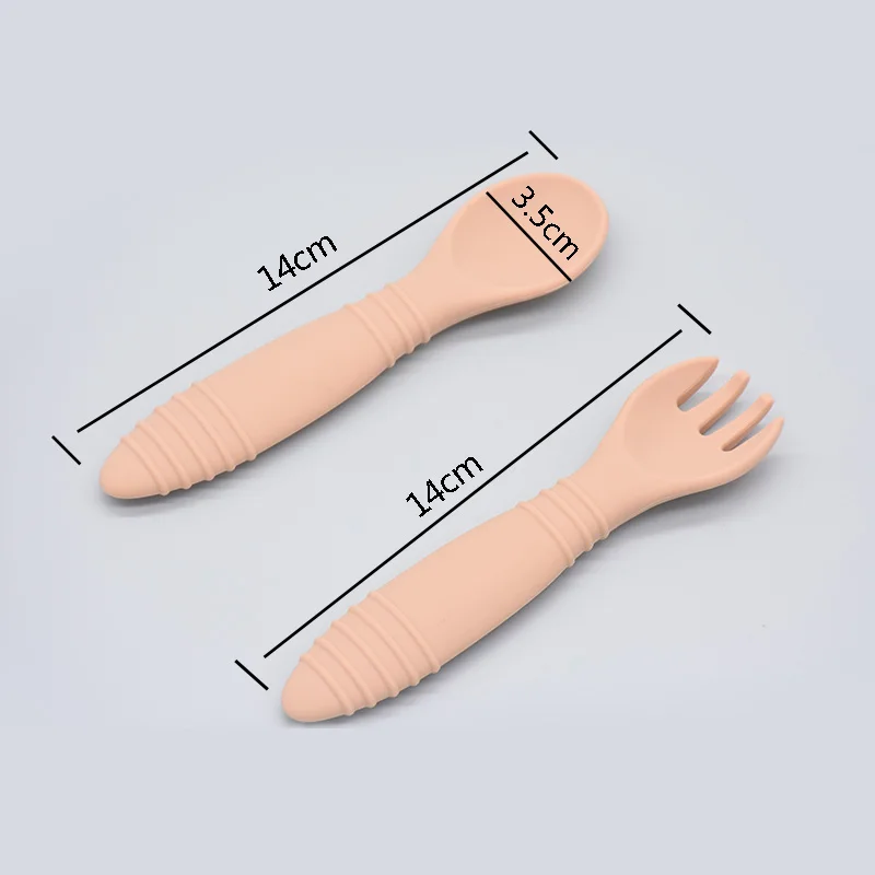 

2pcs/lot Baby Spoon Fork Utensils Set Baby Feeding Accessories Silicone Gel Baby Learn To Eat Training Soft Spoon Tableware