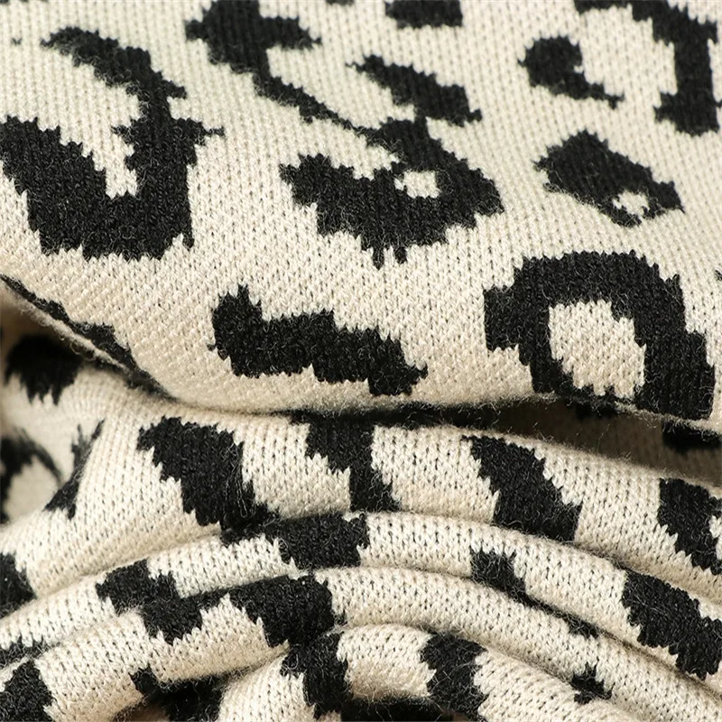 

Causal Leopard Jacquard Contrast Color Bottoming Shirt Loose Autumn and Winter Computer Knitted Women's Pullover Sweater