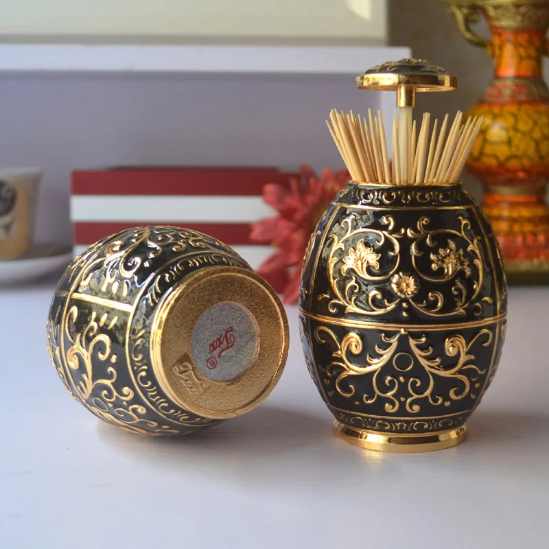 

Egg Shape Metal Toothpick Holder Automatic Box Chinese Style Toothpick Container Dispenser Household Table Storage Box Push-type