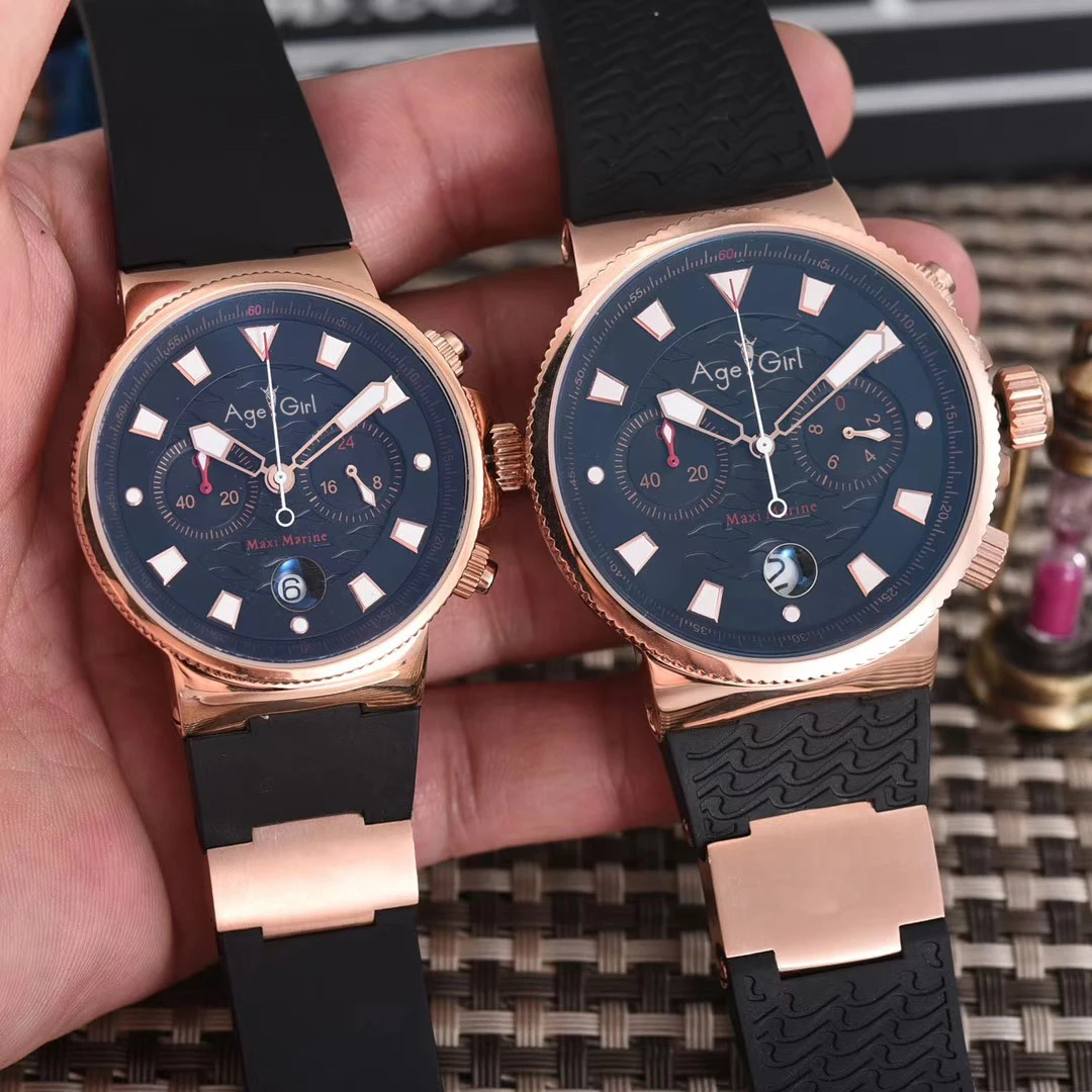 

Classic New Men Womens Chronograph Rose Gold Black Blue Limited Silver Rubber Stainless Steel Watches Luminous Waterproof