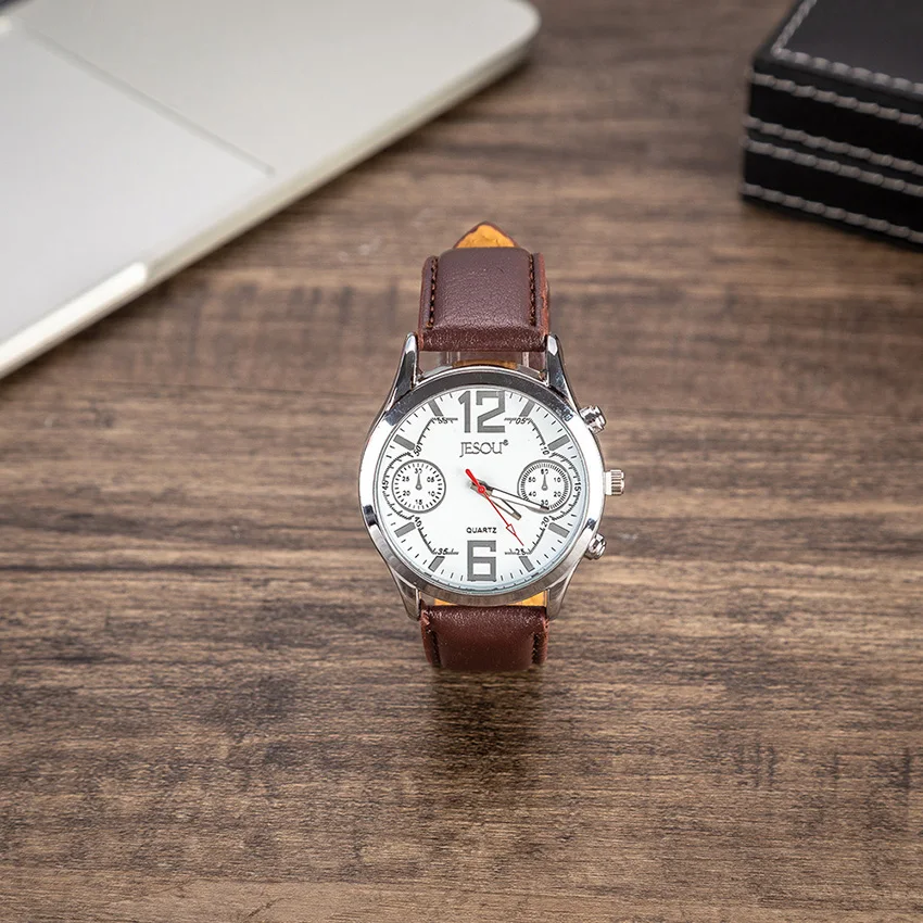 Мужские часы подарочный набор с коробкой кожаный ремешок кварцевые наручные