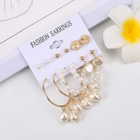 6pcsset fashion alloy simple pearl earrings temperament irregular pearl big circle ear studs suit trend jewelry gift