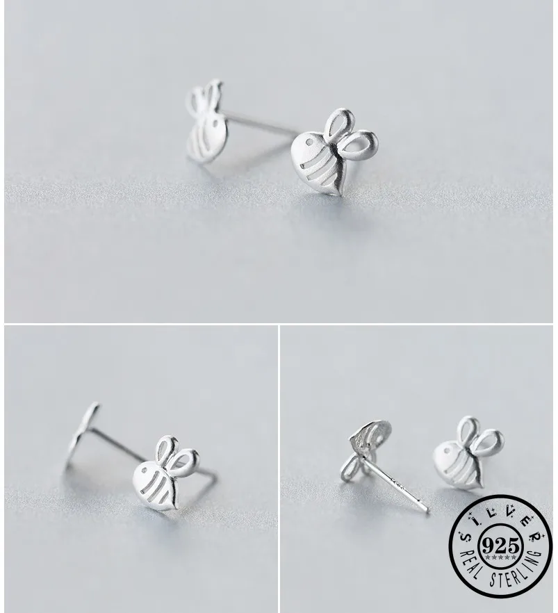 

100% Real 925 Sterling Silver Small Cute Bee Shape Ear Studs Earrings Honeybee Earings Jewelry Gifts for Women Girls