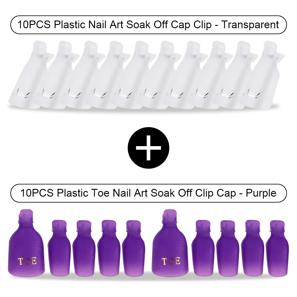 Purpl Toe Transpar H 20 шт Пластиковый Лак для ногтей замочить от крышки зажимы УФ-гель для ногтей для удаления обертывания обезжириватель очиститель для маникюрного инструмента пальцы и пальцы ног - Цвет: Purpl Toe Transpar H