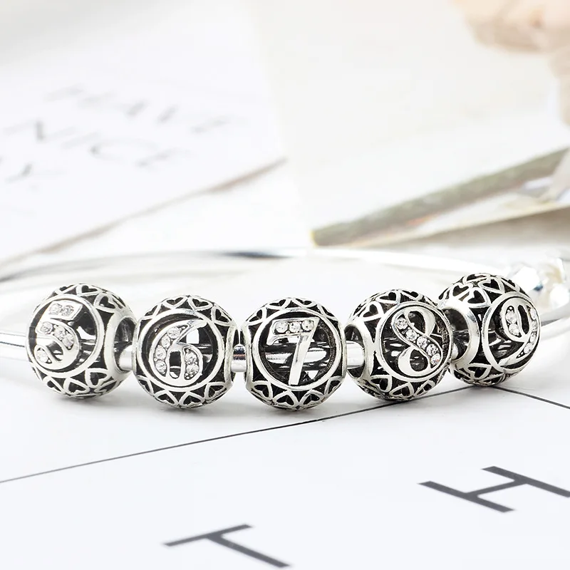 number 0-9 charms round bead pendant jewelry fit original pandora bracelet diy bangle &amp necklace accessories for women gift | Украшения