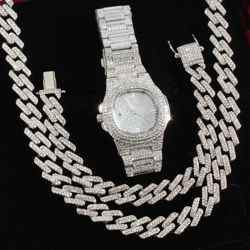 Хип хоп ледяной Techno Pave Watch и 8 &quot16&quot 18 &quot20&quot 24 &quotкубинский браслет цепочка с