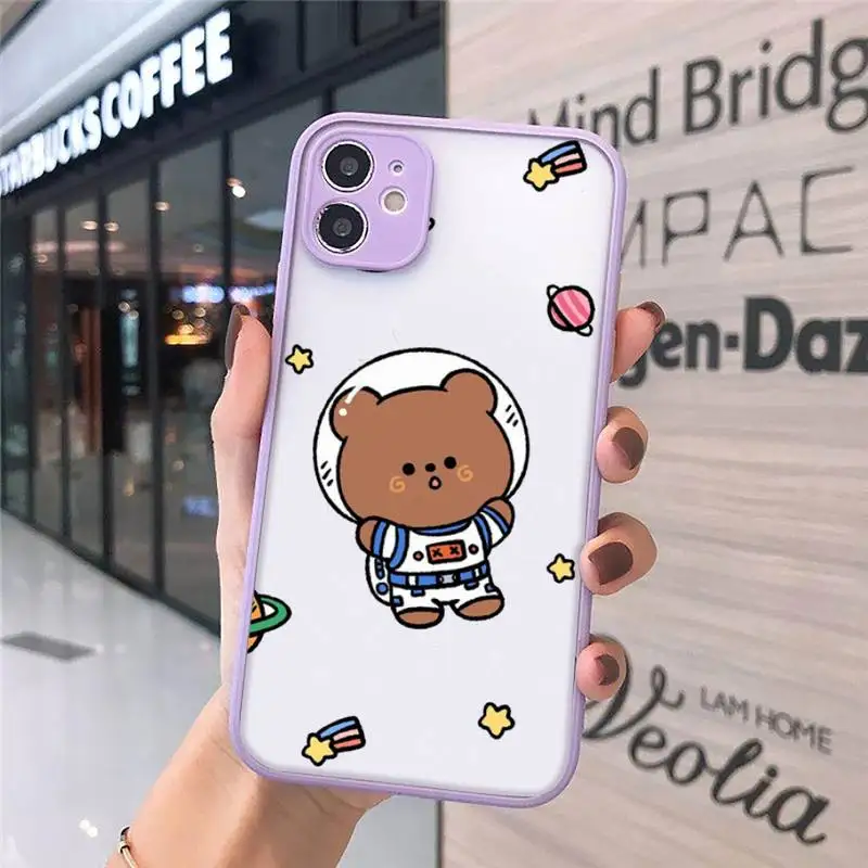 

Cute Cartoon Astronaut Planet Phone Case For iPhone 12 11 Mini Pro XR XS Max 7 8 Plus X Matte transparent Purple Back Cover