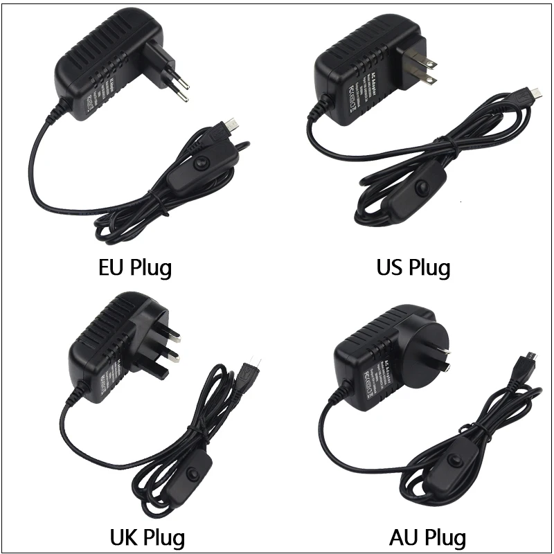 Raspberry Pi 3 5V 3A зарядное устройство адаптер переменного тока Micro USB кабель с выключателем питания Banana Pi Pro Модель B+ Plus