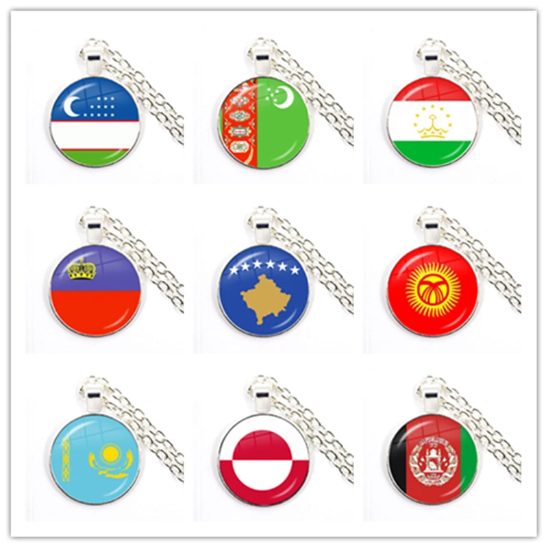

Uzbekistan,Turkmenistan,Tajikistan,Liechtenstein,Kosovo,Kyrgyzstan,Kazakhstan,Greenland,AfghanistanFlag Pendant Necklace Gift