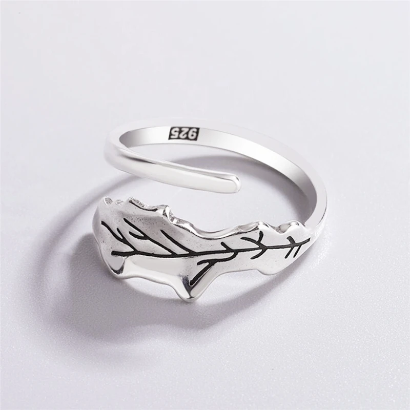 

Sole Memory Retro Leaves Branches Silver Color Female Resizable Opening Rings SRI1024