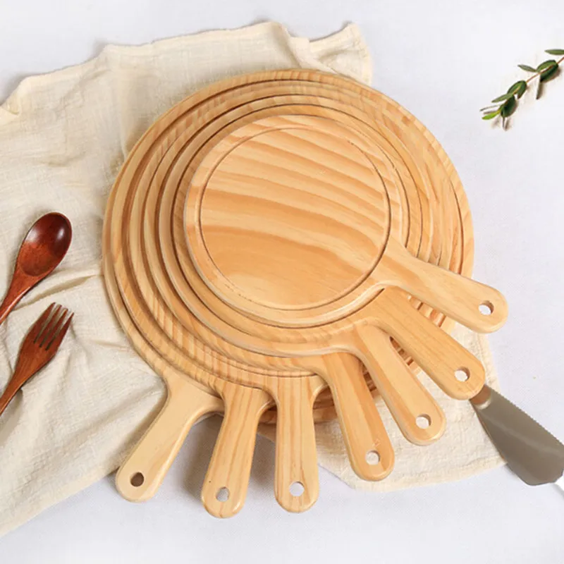 New Wooden Pizza board Round with Hand Baking Tray Stone Cutting Board Platter Cake Bakeware Tools | Дом и сад