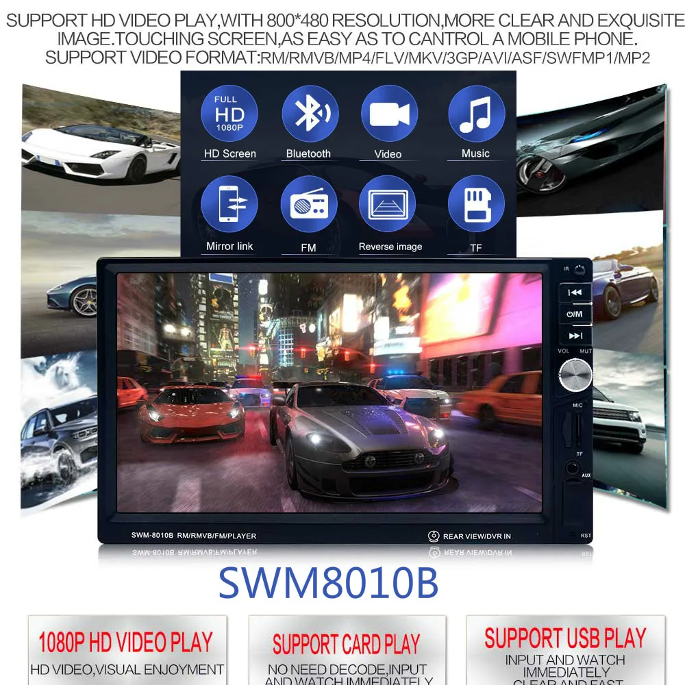 2din автомобильный мультимедийный плеер SWM 8010B аудио стерео радио 7 &quotдюймов HD