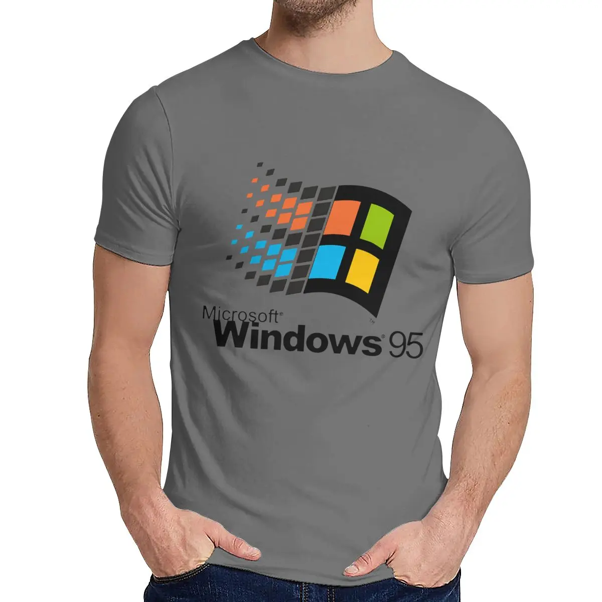 Винтаж Windows 95 Vaporwave футболка для мужчин лето прохладный человек хлопок короткий рукав круглый воротник - Цвет: Темно-серый