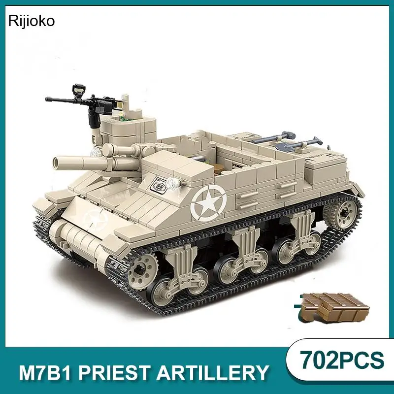 

Ww2 Военная серия M7B1 танк, строительные блоки, фигурка солдатика Moc автомобиль m7urai, модель танка, кирпичи, Diy Грузовик, игрушки для детей, подар...