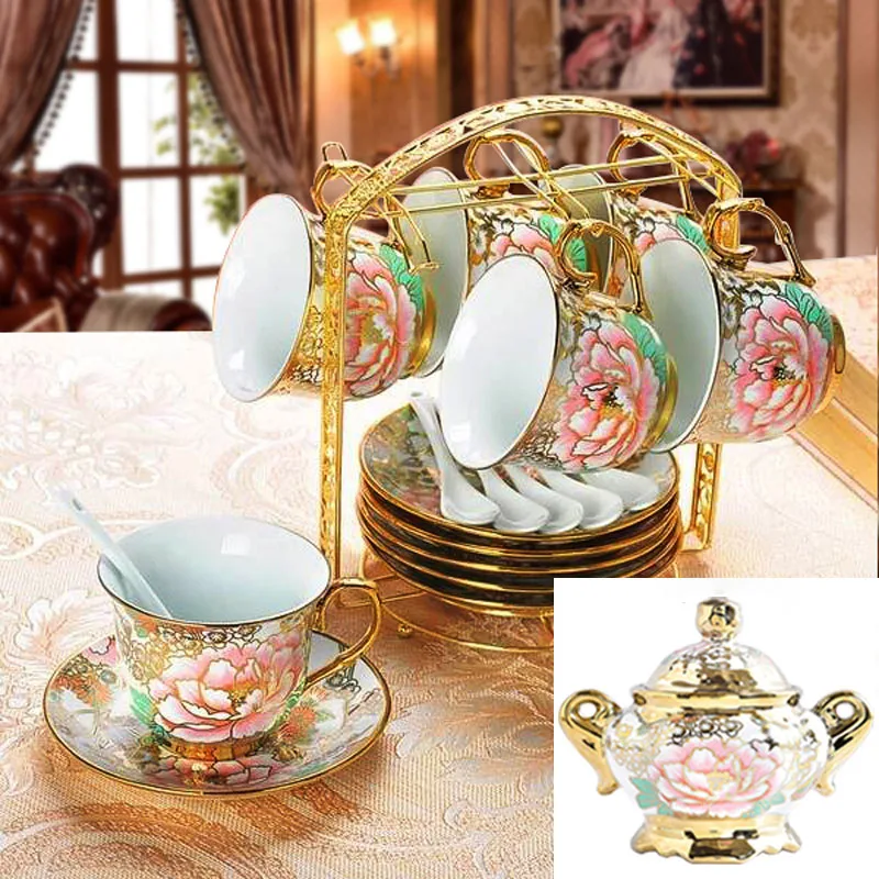 A4 set Первоклассный набор кофейных чашек из костяной керамики, британский фарфоровый чайный набор, керамический чайник, сливочник, сахарная миска чайник, послеобеденный чай, домашний декор - Цвет: A4 set