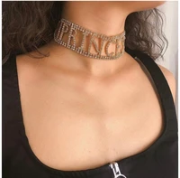 fashion trend womens rhinestone necklace luxury shiny super long crystal letter necklace clavicle chain jewelry accessories