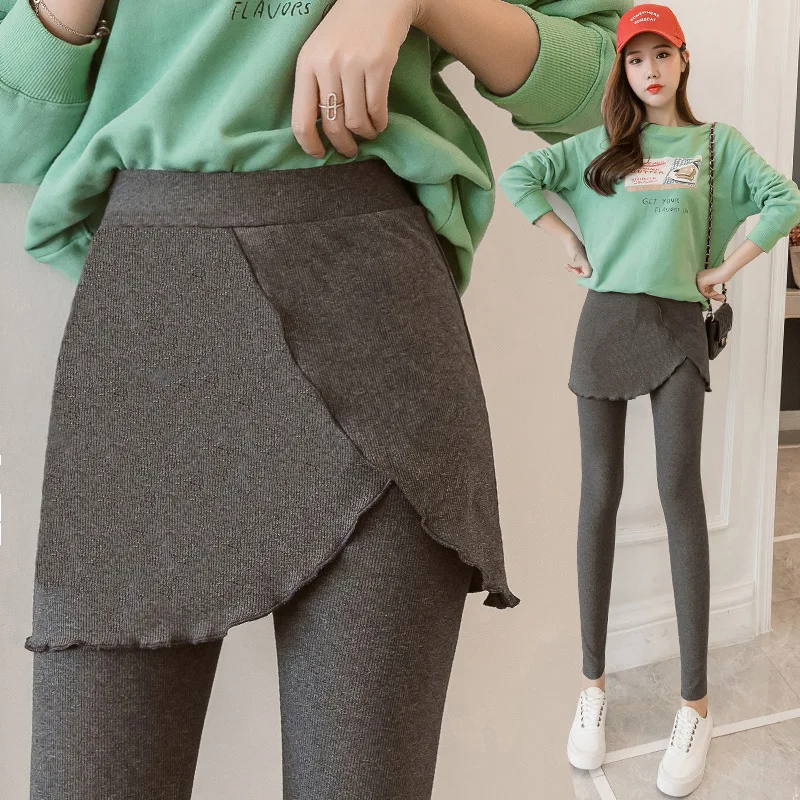 2021 Autumn Winter Leggings Women Fake Two Pieces Ruffles Skirt and Leggings Thicken Velevt Warm Soft Casual Pants High Quality
