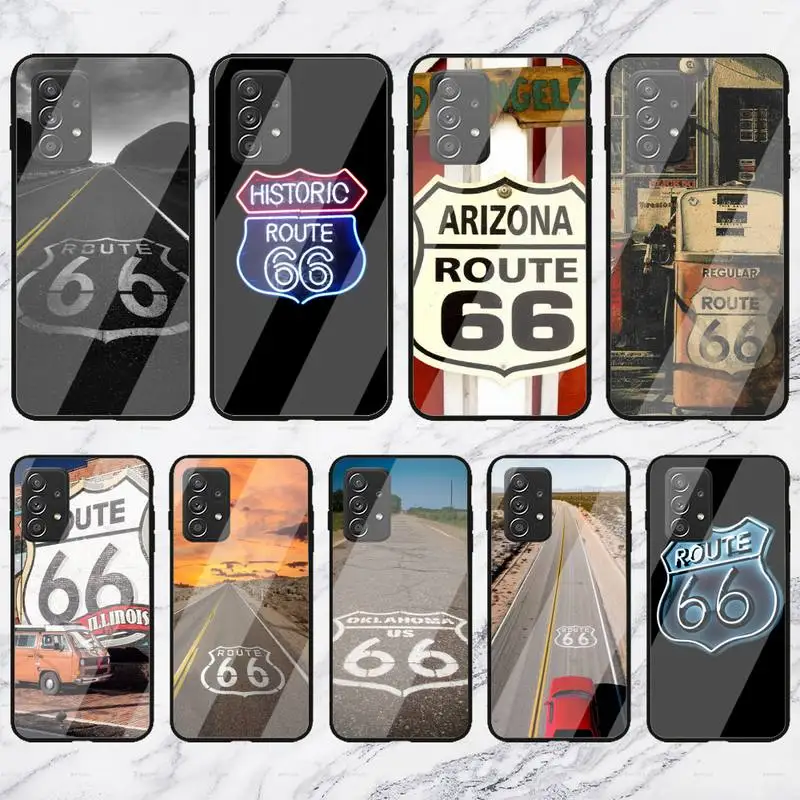 

America Route 66 Phone Case For Samsung Galaxy S7 8 9 10 20 plus Note8 9 10 Plus Ultra Glass Shell