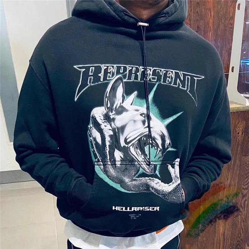 

Nice Washed Represent THOROUGHBRED Hoodie Men Women 1:1 Best Quality Hound Print Represent Hoodie Vintage Hooded Sweatshirts